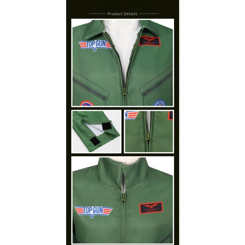 Top Gun Movie Cosplay American Airforce Uniform Halloween Costumes for Men Children Army Green  Pilot Jumpsuit Astronaut