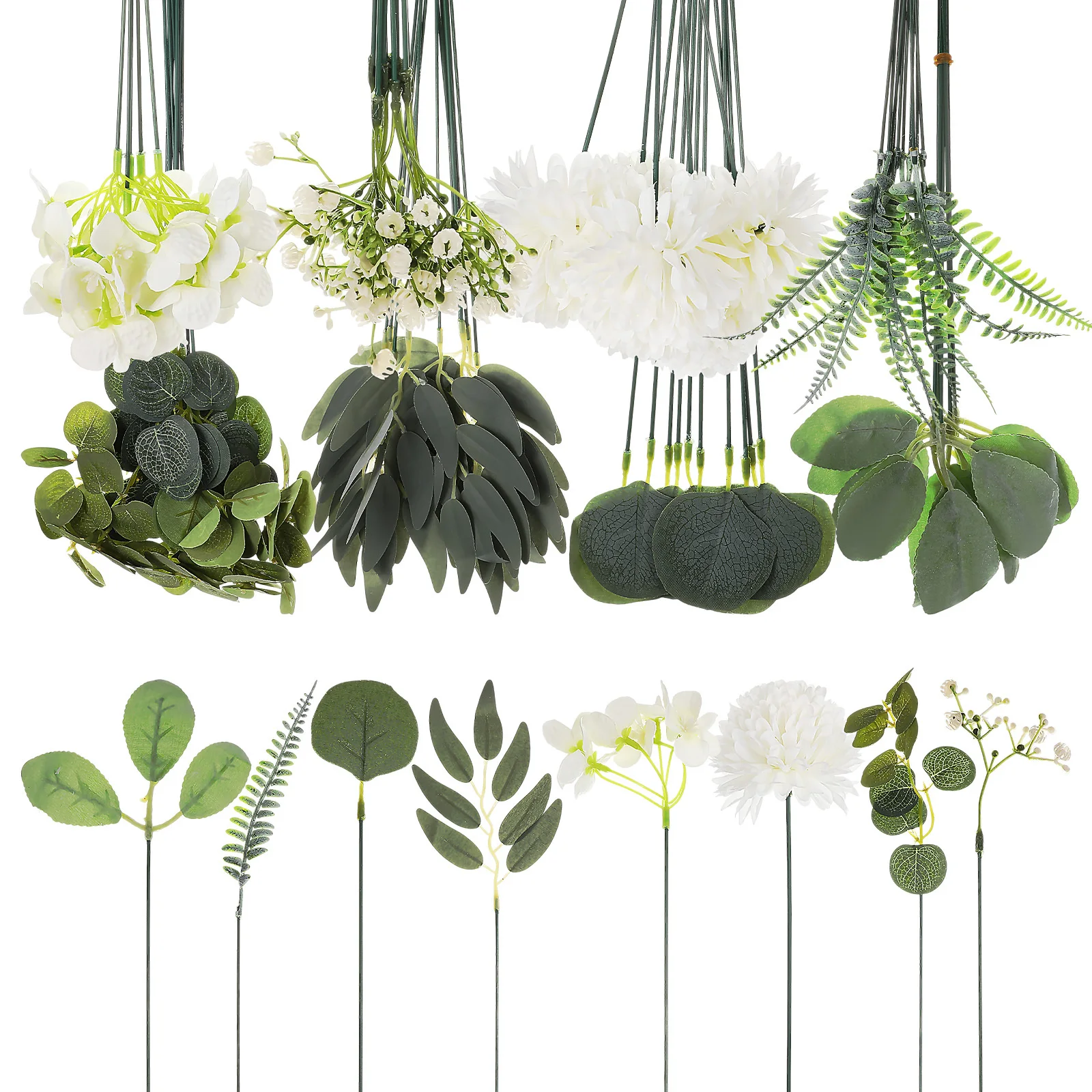 

65 pcs Faux Greenery Stems Set Artificial Simulation Plants For Vase Mixed Fake Leaves Floral Arrangement Wedding Party Table