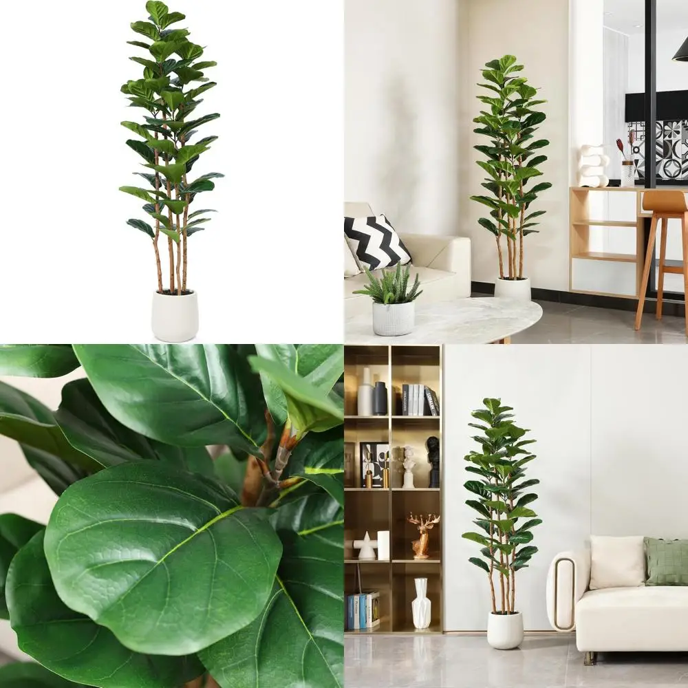 شجرة التين الاصطناعية بطول 6 أقدام مع صندوق من الخشب الطبيعي لديكور المنزل، شجرة اللبخ الصناعي للتصميم الداخلي الجمالي #1