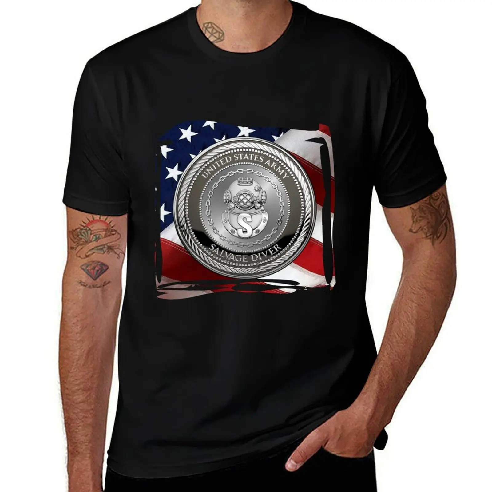 

- American Special Flag 100% Divers Engineer Edition T-Shirt Diver tshirt Badge Salvage cotton U.S. over Army