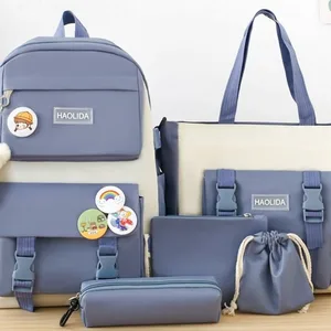 Large capacity canvas backpack for high school, female Korean version, set of 5 pieces, university student S, autumn, new 8 Main Sales School Base - №2