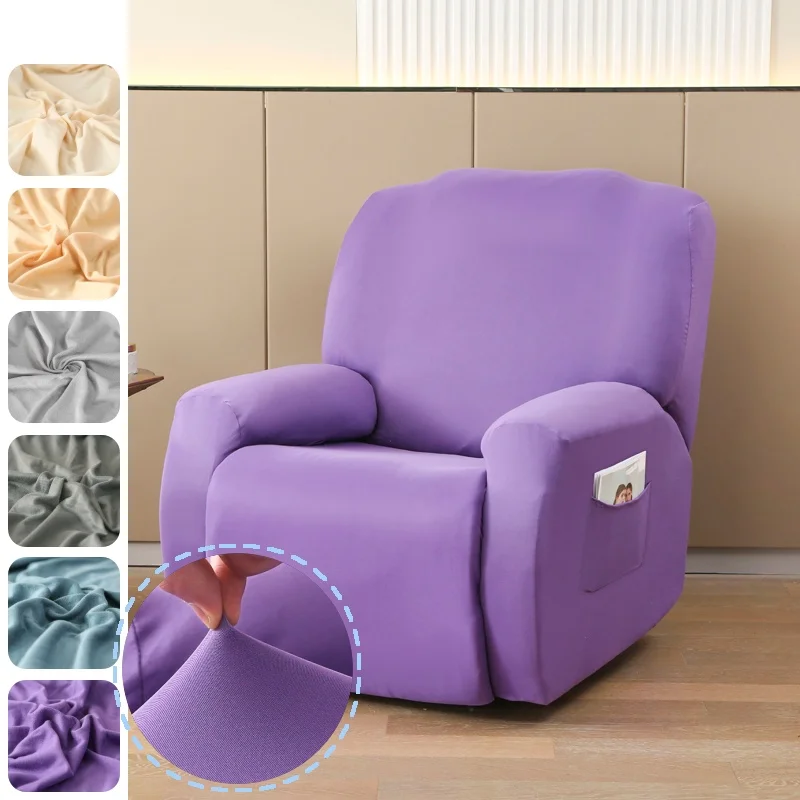 

Solid Color Recliner Sofa Cover High Stretch Armrest Sofa Cover Home Protector with Side Pockets Home Decor Machine Washable