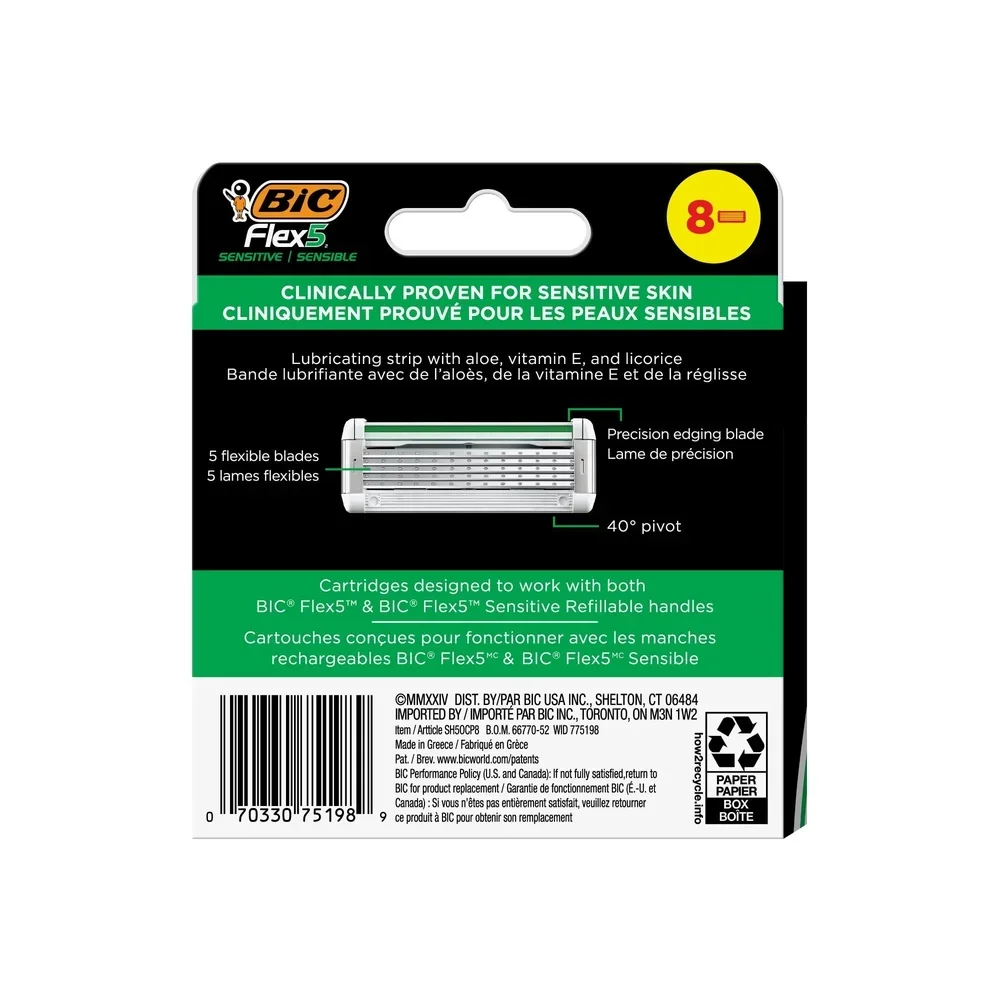 Sensitive Skin Razor Refills 8 Cartridges Flexible Blades Manual Shaving Precision Edging Ergonomic Handle Anti-Inflammatory