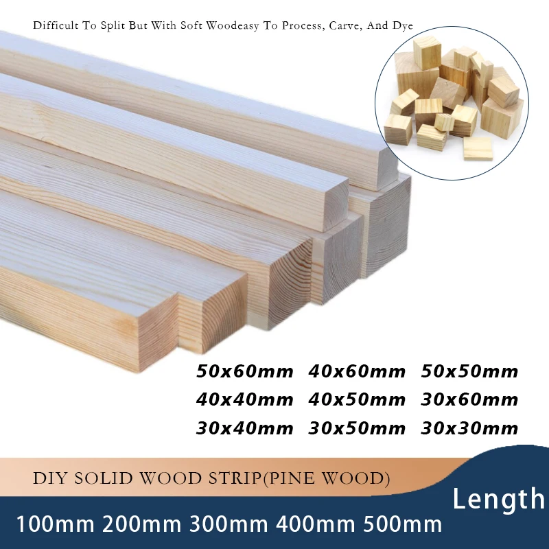 Length 100-500mm 30x30/40/50/60mm Square Wooden Bar Wood Stick Strips  Life For Airplane Model DIY Handmade Crafts Art Supplies