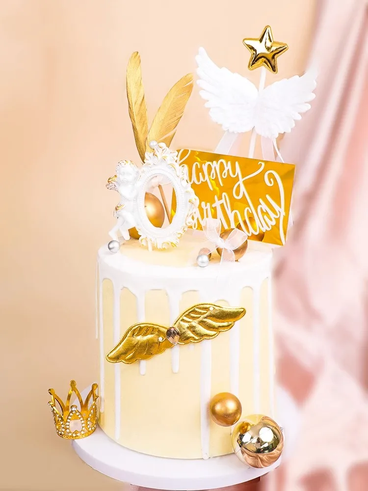 Cake Decoration European Style Angel Wings Feather Valentine's Day Classical Baroque Cake Topper Happy Birthday Party Supplies