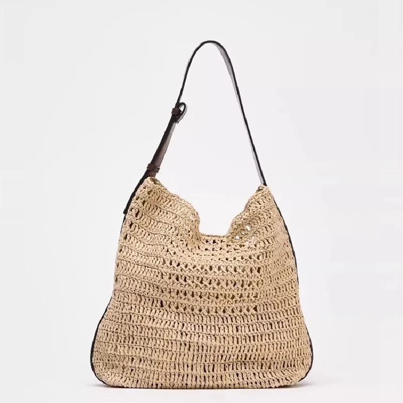 

Повседневная соломенная сумка-тоут большой вместимости, дизайнерские полые тканые женские сумки на плечо, летние пляжные сумки с маленькими кошельками 2025