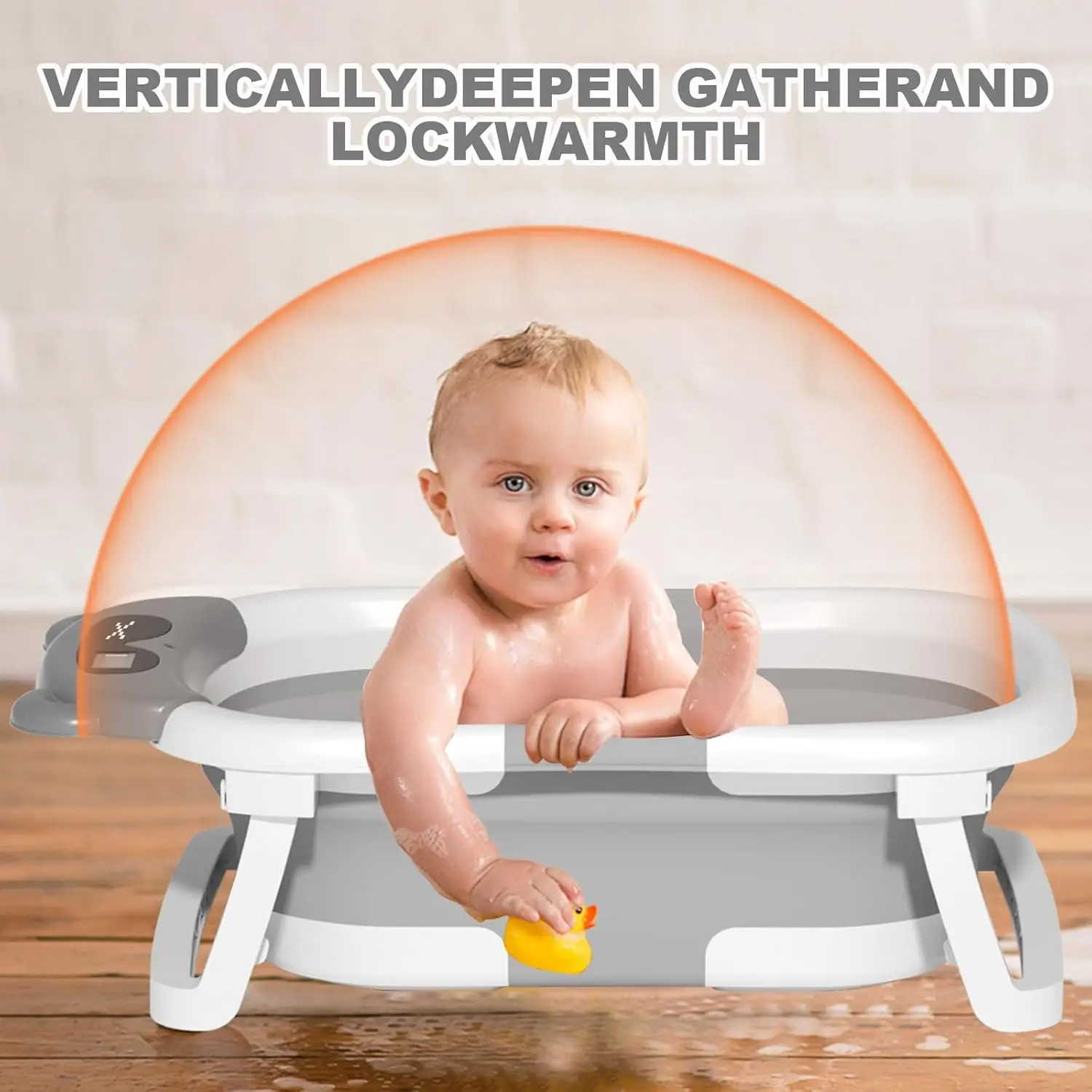 Baby-Badewanne, Echtzeit-Temperaturanzeige, Badezimmer-Korb, Badewanne, rutschfest, faltbar, faltbar, mit Kissenunterstützung für die Dusche