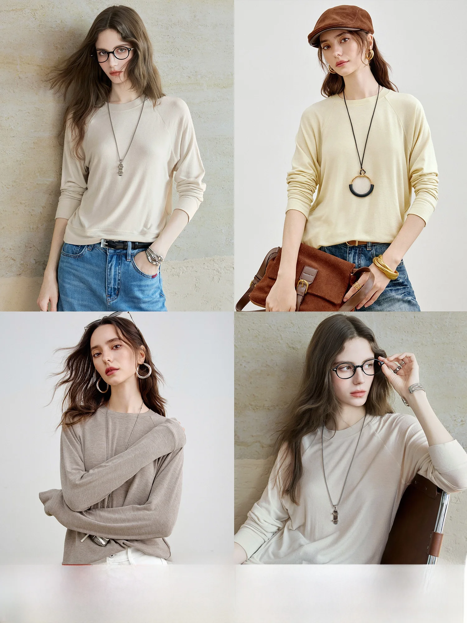 

Soft Satin Long Sleeve Women's T-shirt round Neck Base Shirt Inner Wear Casual Basic Style Spring Season Breathable Comfortable