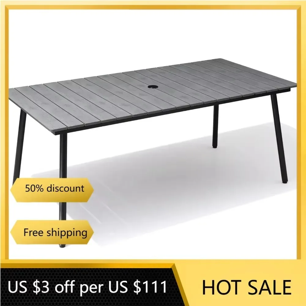 

Dining Table with Wooden-Like Top and Aluminum Frame,Rectangular Table with Umbrella Hole Outdoor Furniture,Only Table,82.7 inch