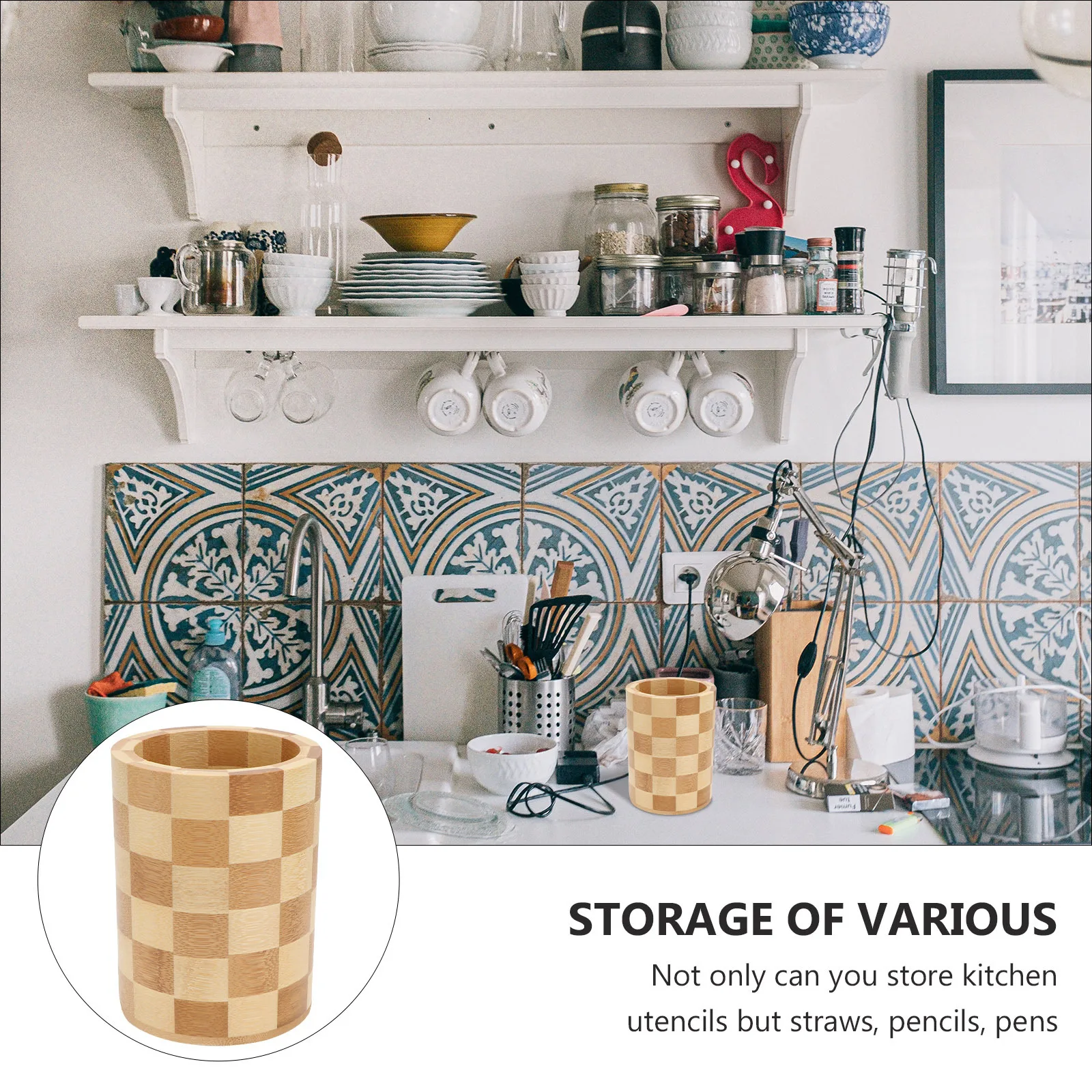 

Bamboo Wood Chopsticks Holder Round Multipurpose Kitchen Utensils Organizer Non-Slip Flatware Pens Pencils Holder