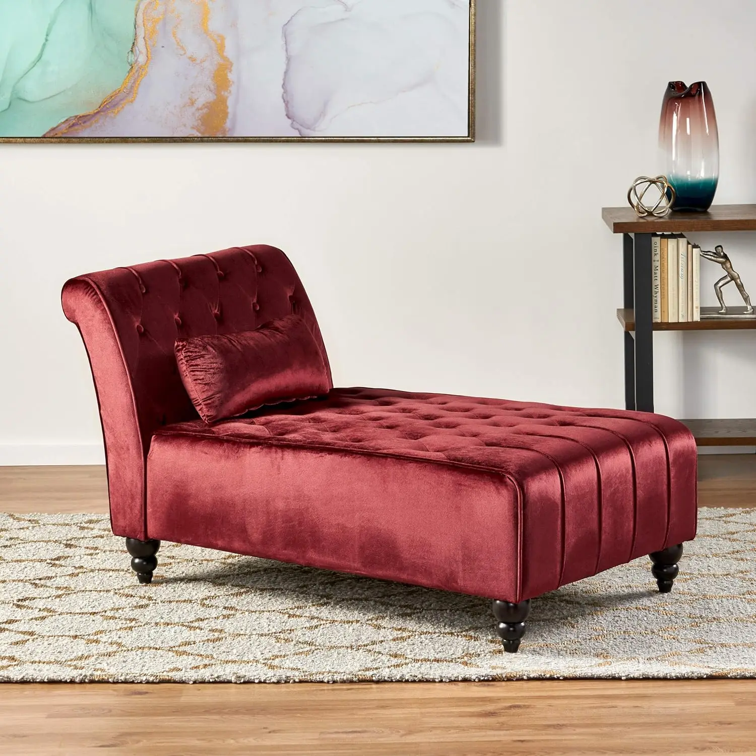 Knight Home Rubie Velvet Chaise, Garnet 54.5D x 28.5W x 30.25H in