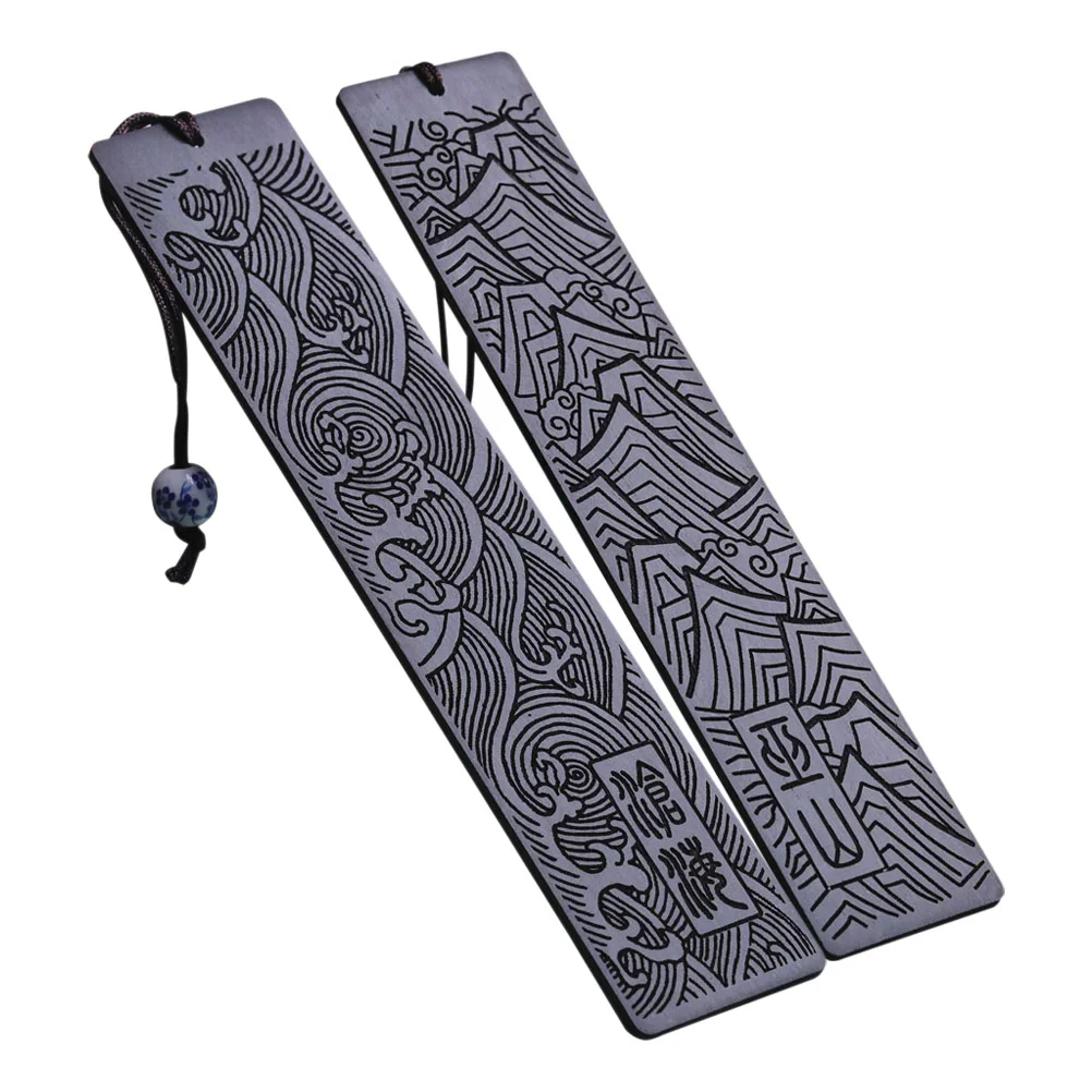 2 Pcs Vintage Wooden Bookmark for Men Funny Bookmarks Lovers Mens Gifts Women Engraved Cool Cute Markers Chinese Style