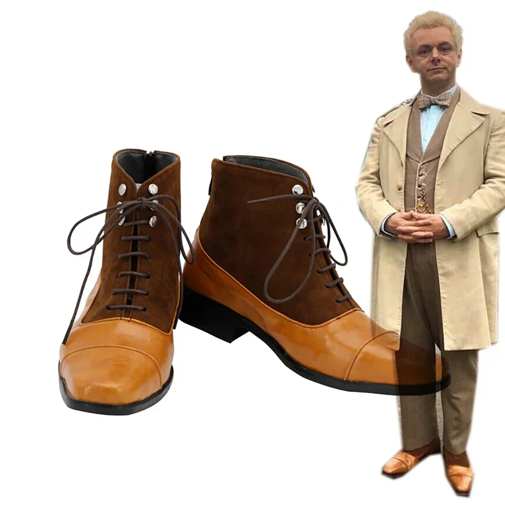 Custom Made Aziraphale Cosplay Boots Brown - Good Omens Angel Costume Shoes Any Size