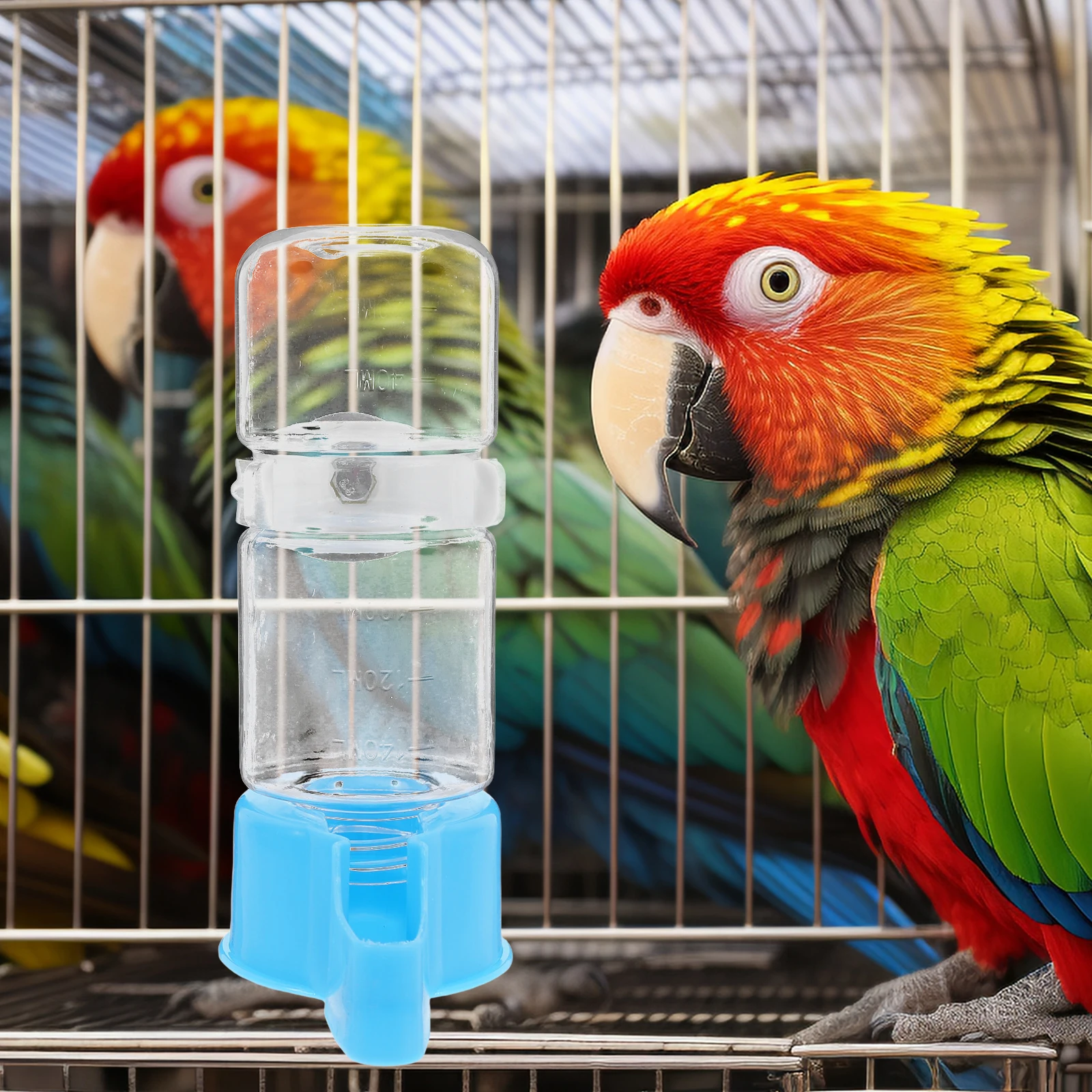 

2pcs Parrot Water Feeder Blue Automatic Bird Cage Drinking Fountain Reusable Longtime Pet Supplies Safe Convenient Easy Clean