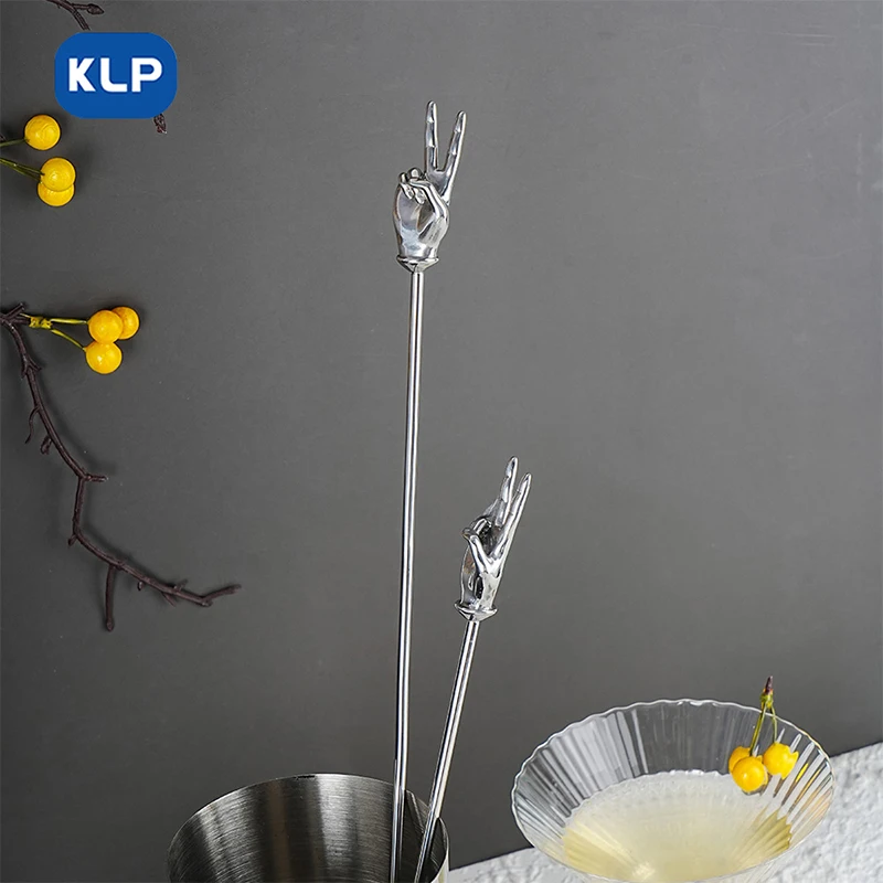 KLP 1pcs Creative Personalized Design Bar Spoon, To Life Bier, 304 Stainless Steel Cocktail Milk Tea Stirring Spoon - Silver