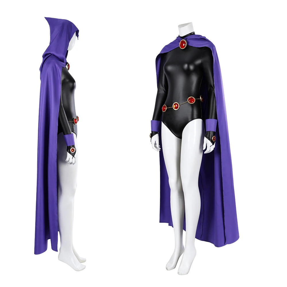 Animation Teen Titans Sexy Jumpsuit Comic Heroes Cos Crow Teen Titans Raven Cosplay Costume Halloween Show Costume Cape