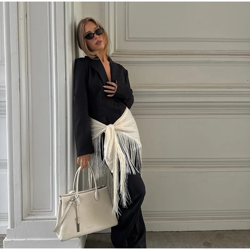 Fringe Wrap Skirt Solid Tie Waist Boho Style Elegant Women Fashion All-match Mini Skirts 2026 Party Chic Casual Vacation Outfit