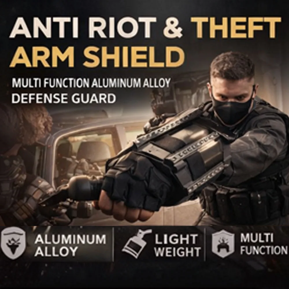 Tactical Aluminum Alloy Shield Forearm Armor Arm Shield Lightweight Round Shield with Window Breaker Camping Defense Sheild