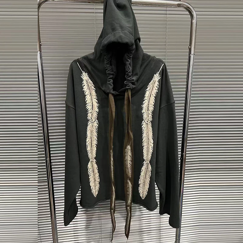 KBQ Hit Color Printing Loose Spliced Lace Up Sweatshirt for Women Hooded Long Sleeve Chic Casual Sweatshirts Female Fashion New