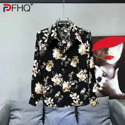 PFHQ Men's New Floral Shirts Summer Long Sleeved Ice Silk Breathable Haute Quality Single Breasted Youth Popular Tops 21Z4324