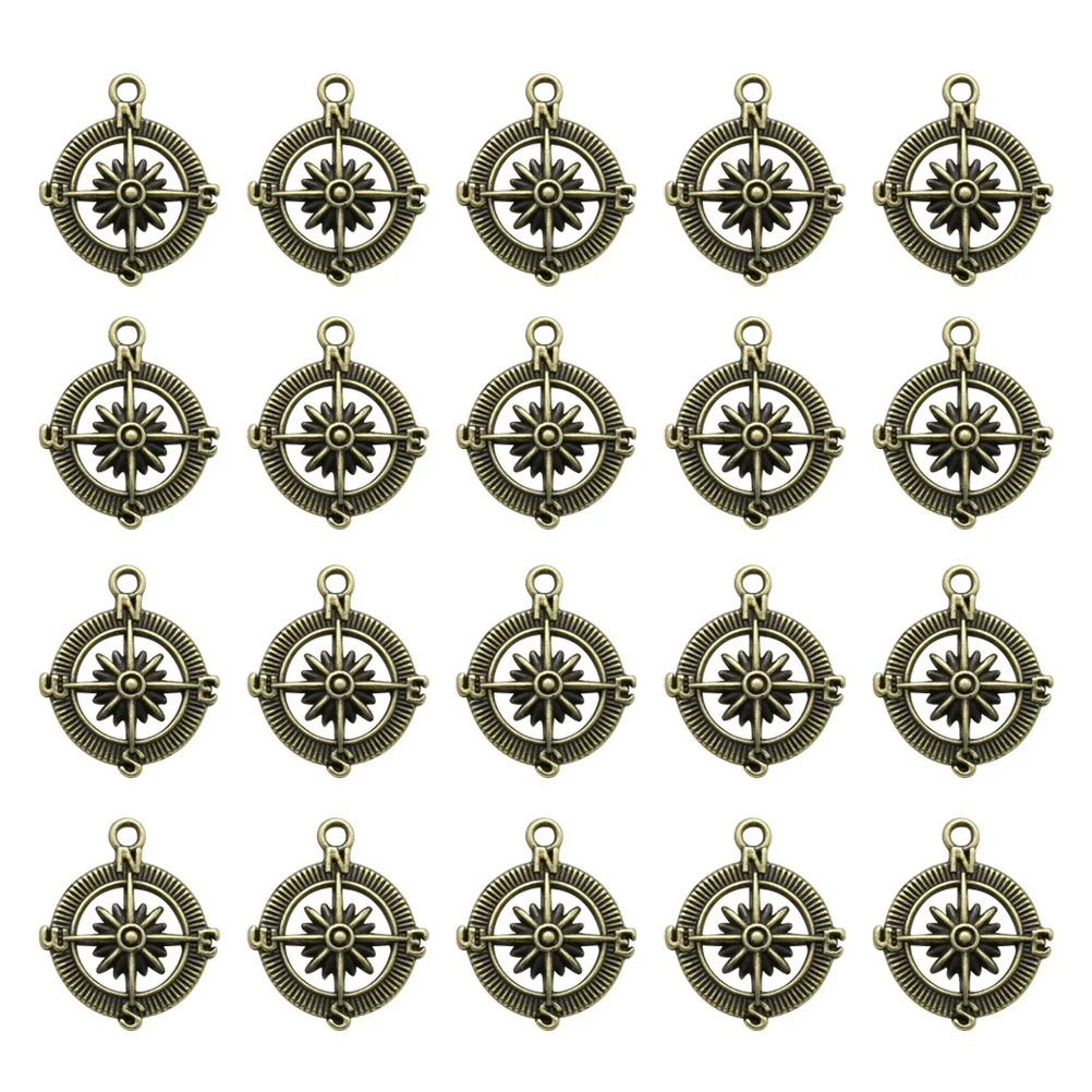 

20 Pcs Compass Pendant Alloy Charm Jewelry Making DIY Accessories For Necklace Bracelet Earrings Ancient Bronze Style