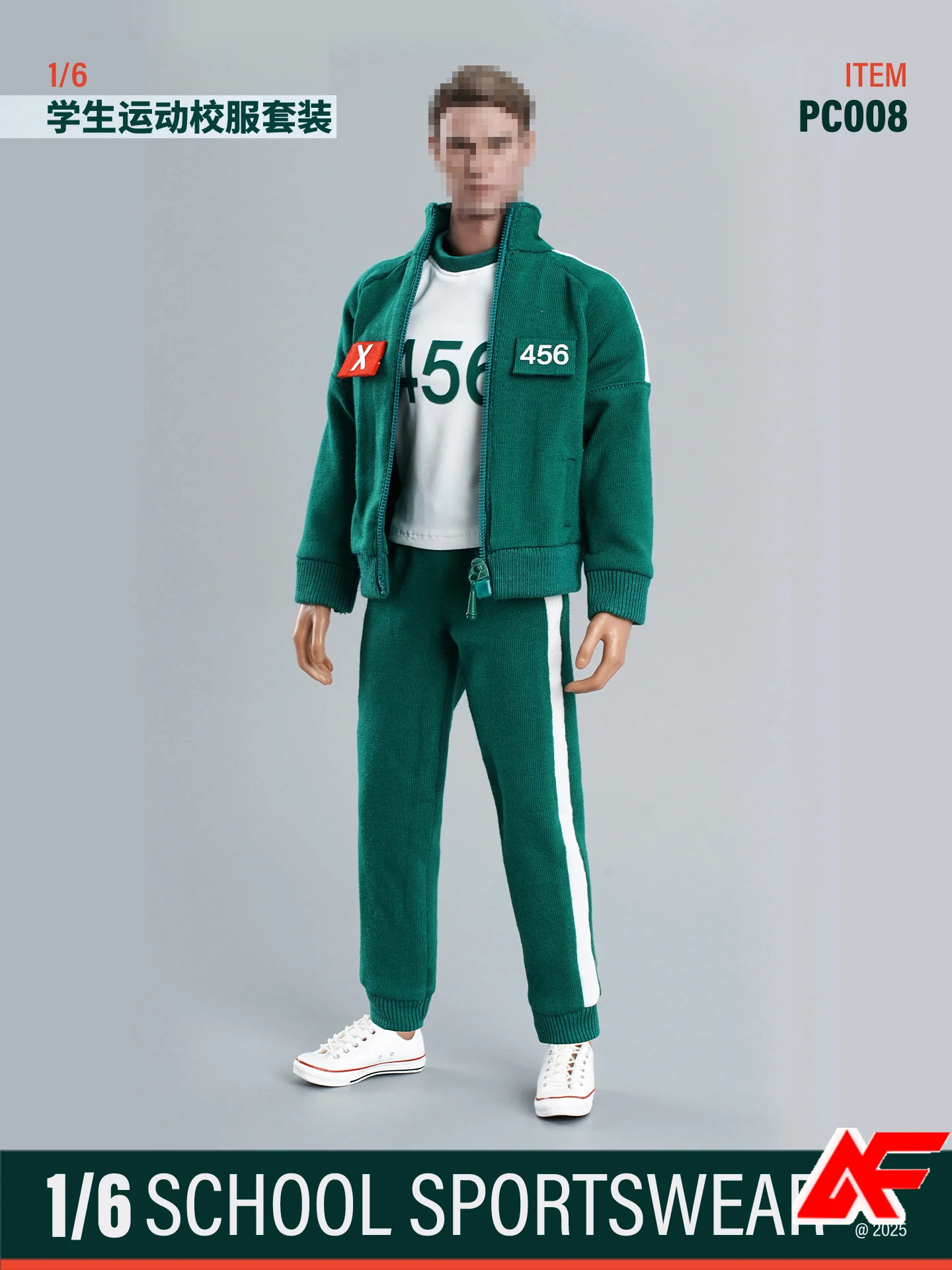 PC008 1/6 Scale Green Student Sports School Uniform Set T-shirt Clothes Model Fit 12'' Male Soldier Action Figure Body Dolls