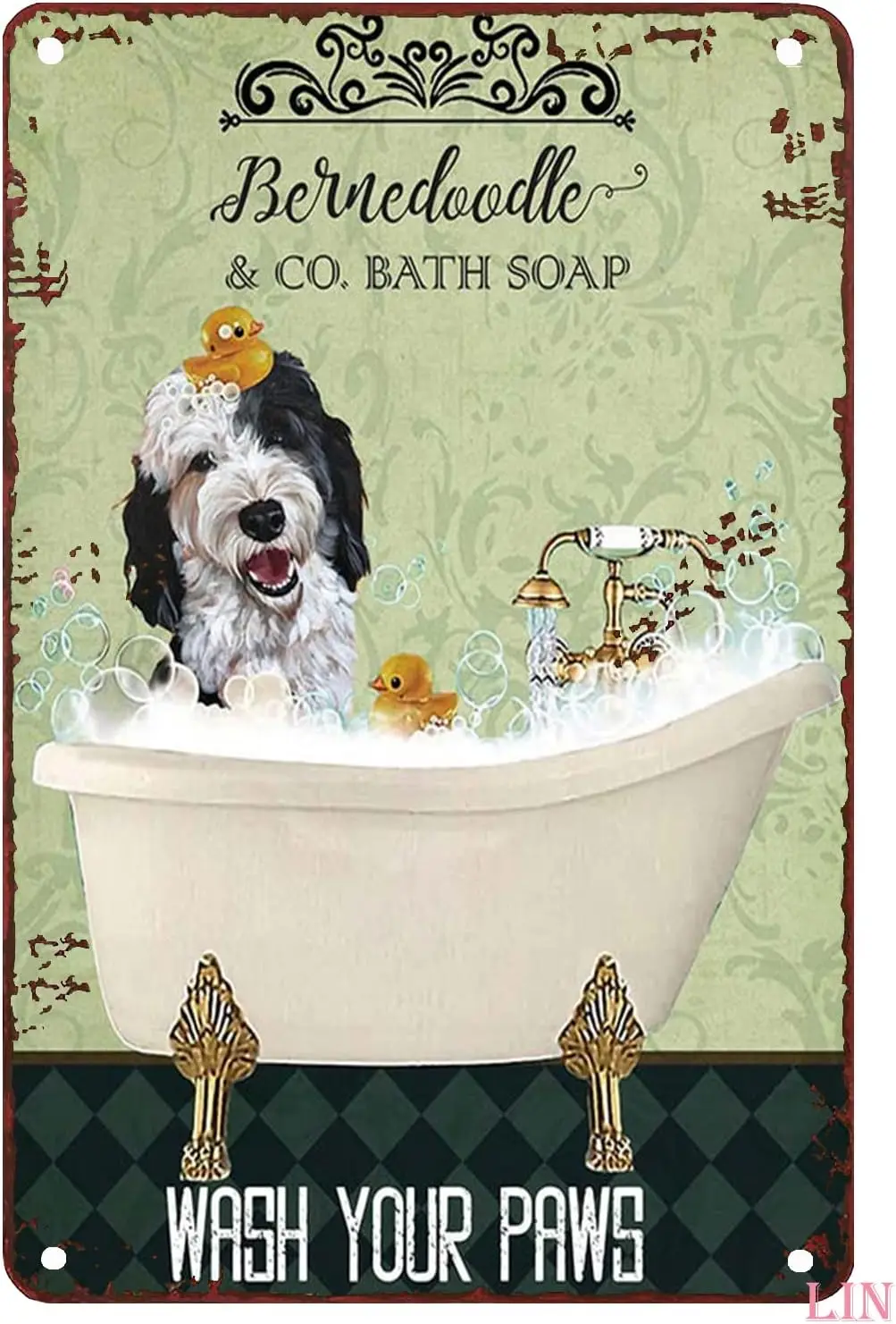 

Tin Signs for Bathroom Bernedoodle Dog in Bathtub Bath Soap Established Wash Your Paws Metal Vintage Room Decor Aesthetic