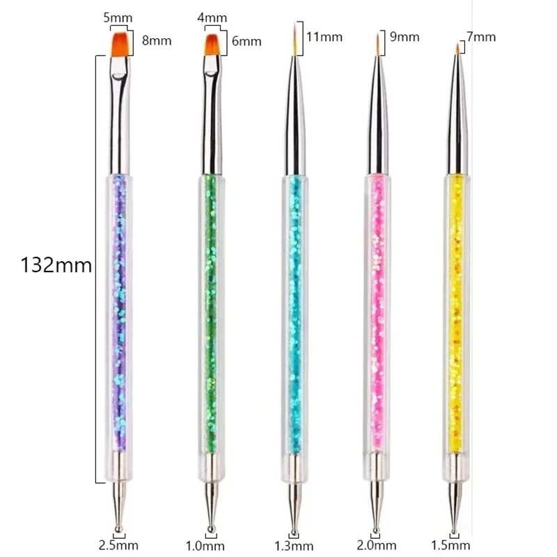 5Pc Nagels Art Puntjespen Acryl Tekening Liner Benodigdheden Borstel Strass Edelstenen Picker UV Gel Schilderen Manicure Accessoires Gereedschap