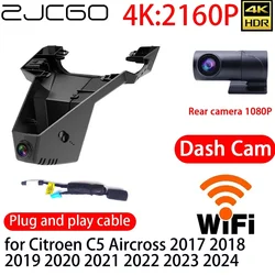 ZJCGO 4K Car DVR Dash Cam Wifi Front Rear Camera 24h Monitor For Citroen C5 Aircross 2017 2018 2019 2020 2021 2022 2023 2024