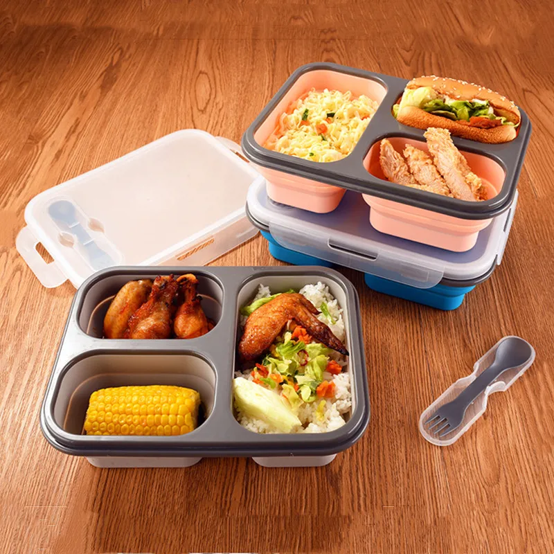 1100ml/900ml Foldable Silicone Lunch Box Portable Adult Student Microwave Refrigerator Bento Box Food Storage Container BPA Free