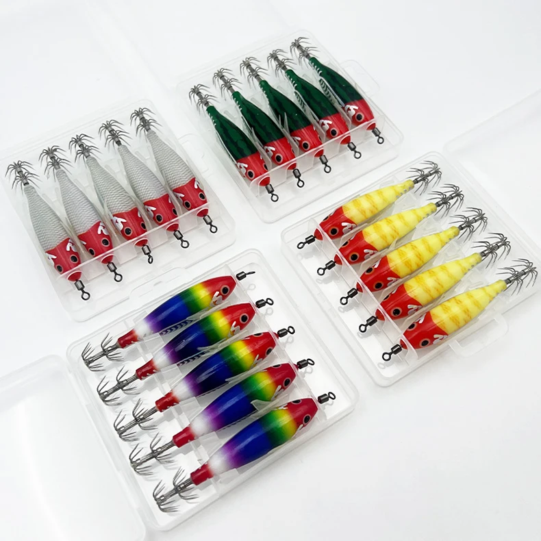 ShareShark 5 Stück/Box Leuchtendes Horizontales Garnelen-Lasermuster Hartköder-Set, geeignet für Meeresangeln auf Tintenfische und Oktopus. – Detail 5