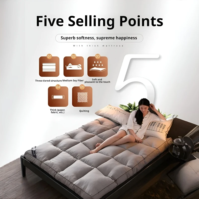 Foldable student dormitory tatami bed summer thickening soft mattress down mattress soft pad quilt image 2