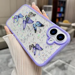 Cartoon Glitter Butterfly Laser Case dla Samsung Galaxy S24 FE Ultra S23 Plus FE A55 A16 A15 Epoxy Soft Transparent Cover Caque