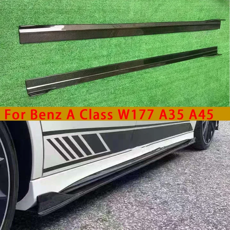 For Mercedes Benz A Class W177 A35 A45 Carbon Fiber Side Skirt Side bumper Splitters Side skirts Cupwings Side panel Body Kit