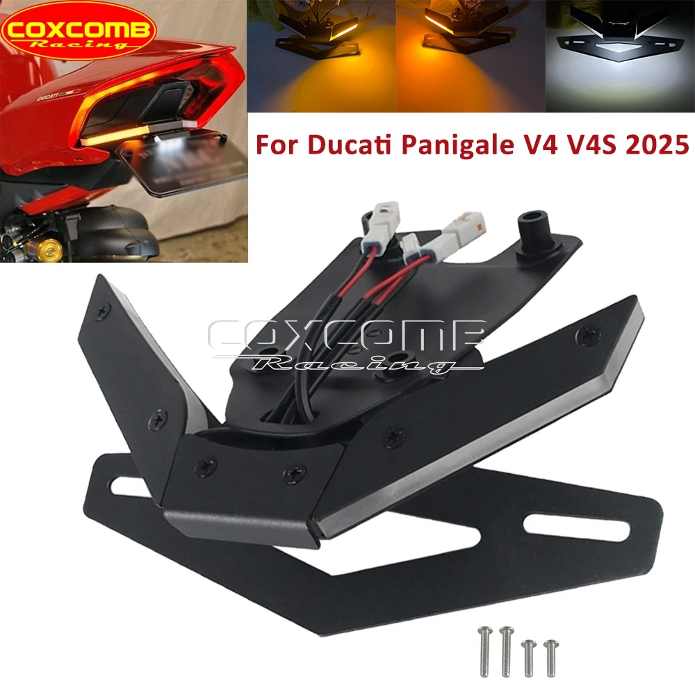 Number License Plate Holder Bracket Motorcycle Rear Tail Tidy Frame Fender Eliminator LED Turn Signal For Ducati Panigale V4 V4S