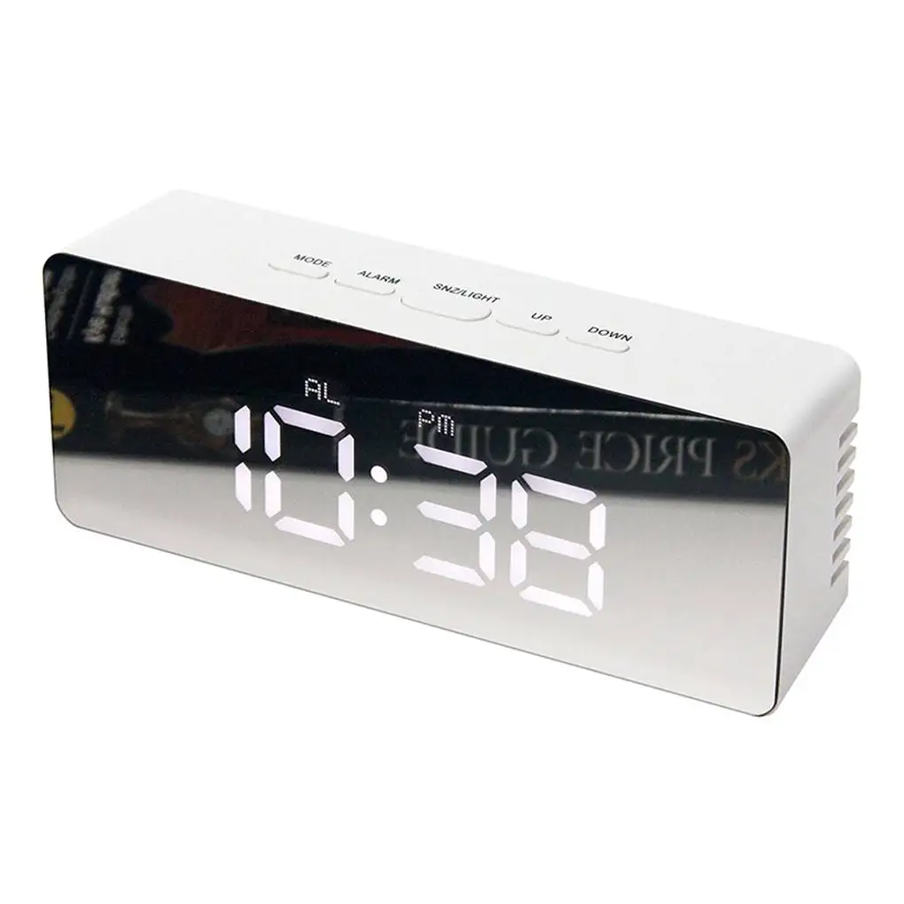 

Digital LED Alarm Clock 12H 24H Alarm Snooze Function Mirror Clock Indoor Thermometer Electronic Clocks USB