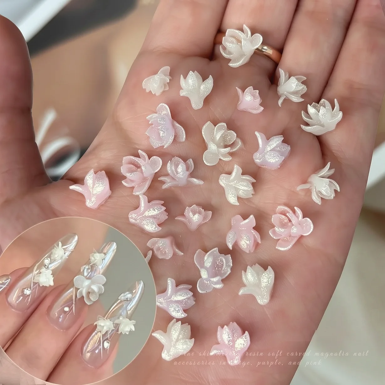 2026 New 30/50pcs Magnolia Nail Art Jewelry 3D Soft Resin Flowers Manicure Nail Art Decorations DIY Fashion Manicure Accessory