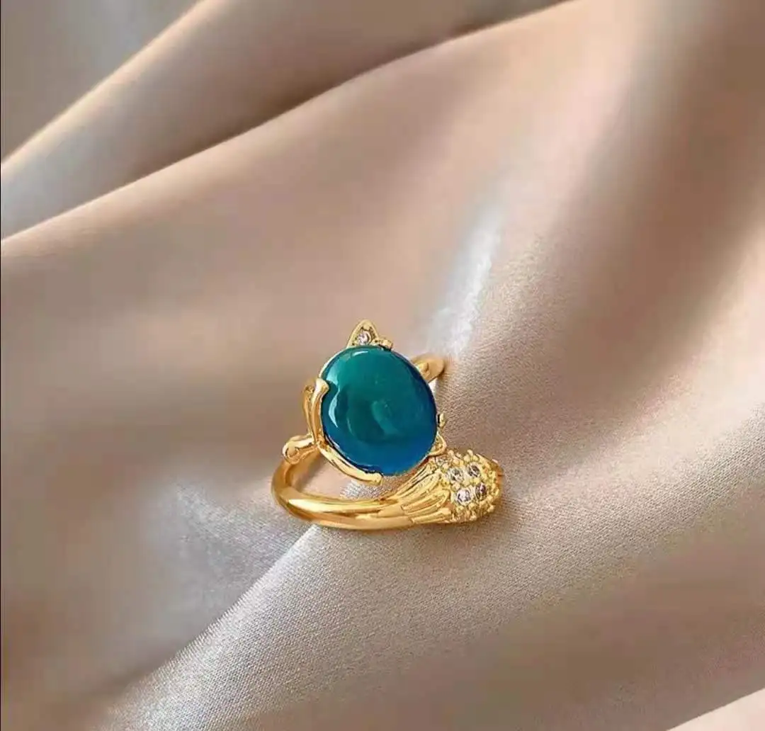 Vintage Fox Ring for Women Temperature Sensitive Stone Index Finger Rings Opening  Animal Jewelry Accessories Party Gifts