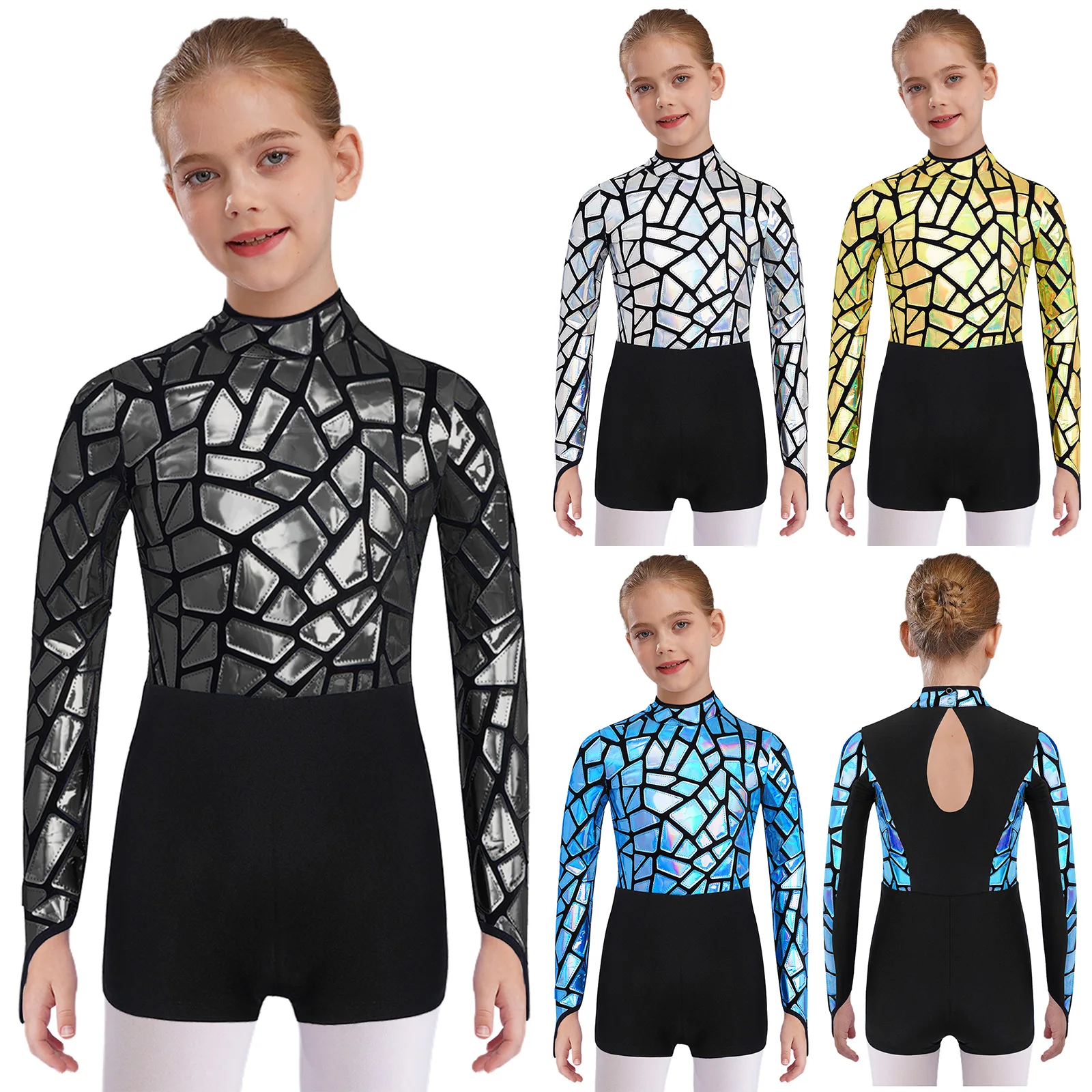 

Mirrors Ballet Dance Leotard for Kids Girls Rhythmic Gymnastics Nightclub Party Performance Dancewear Long Sleeve Jazz Jumpsuit