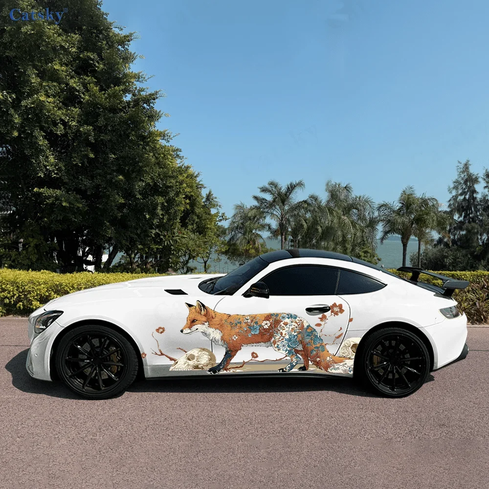 

Красная лиса, черепа, боковая наклейка автомобиля, ПВХ, самоводонепроницаемая палочка, яркие внешние аксессуары для автомобиля, декор, защитный подарок для любителей автомобилей