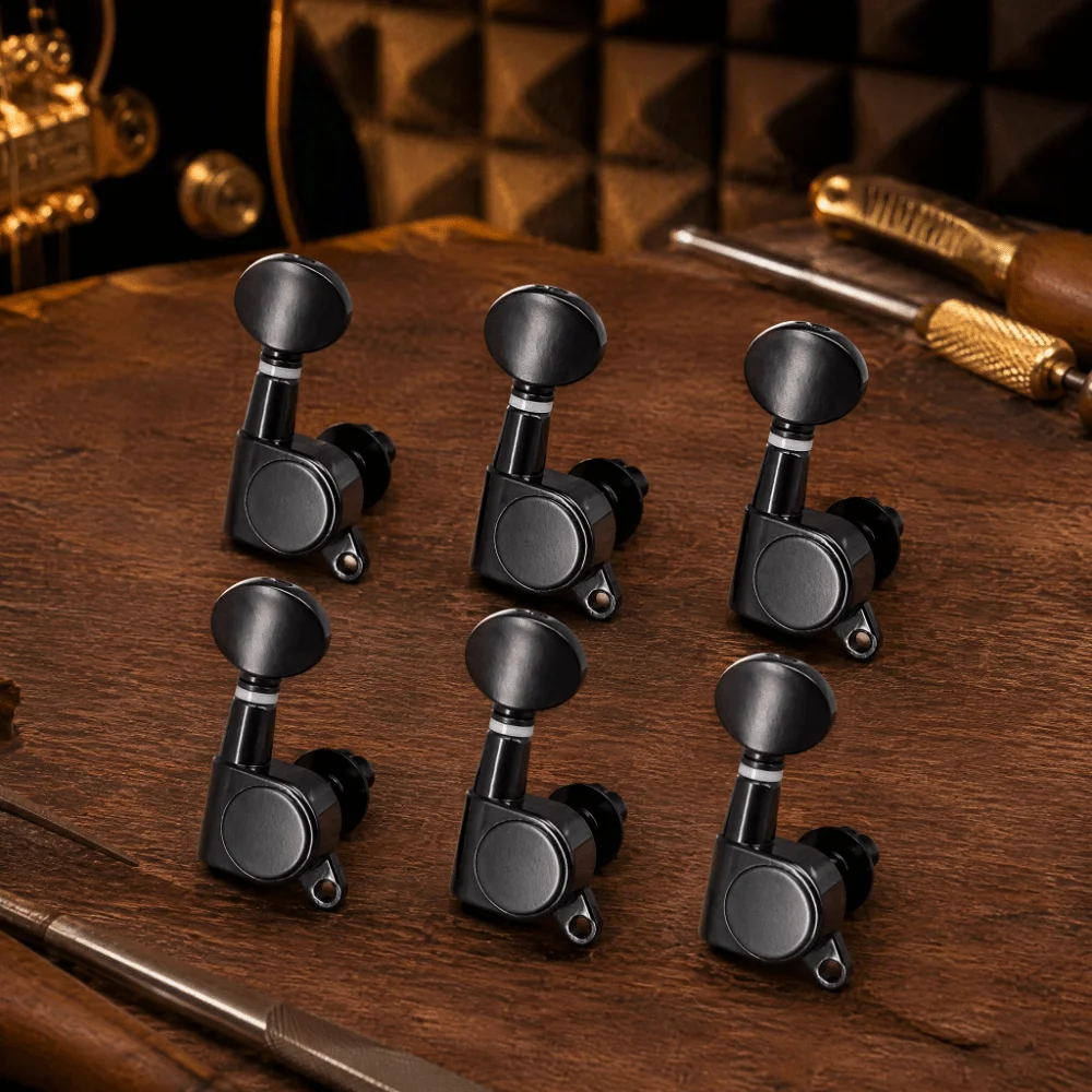 6PCS Durable Metal+Plastic Guitar Tuning Pegs Black Color 6 Right Sealed Machine Heads Tuning Keys For Electric Guitar