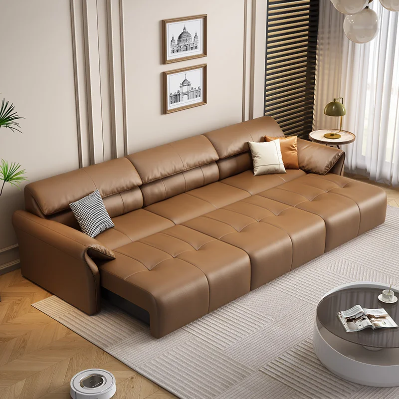 أريكة سرير كهربائية متعددة الوظائف ذات الاستخدام المزدوج، أريكة جلدية ذكية بطبقة رأس، منزلية صغيرة #2