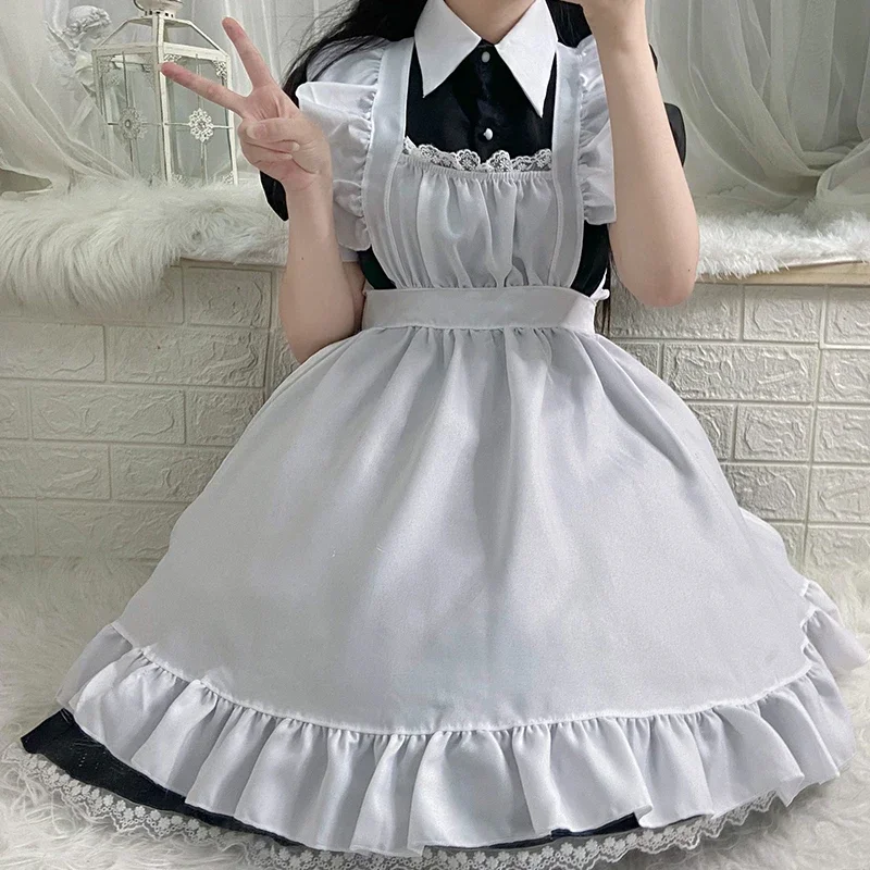 Tenue de femme de chambre noire et blanche pour fille, jolie robe Lolita douce, uniforme de chat sexy japonais, ensemble de fête