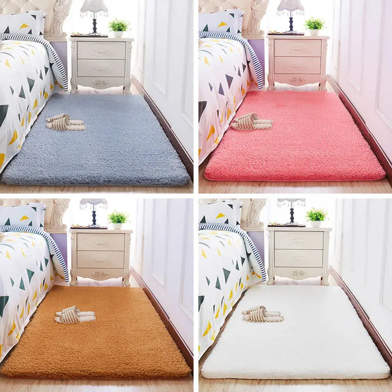 Thick Imitation Wool Bedside Carpet Solid Color Bedroom Carpet Girls Bedroom Area Rugs Rectangular Living Room Carpet Home