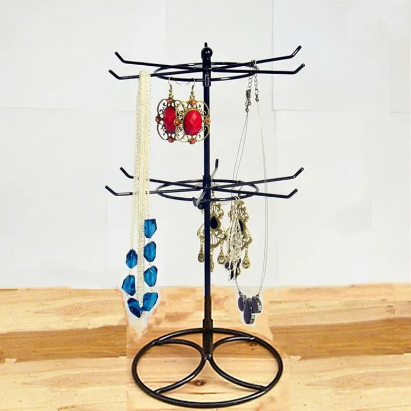 Jewelry Display Stand 2 Tier Round Metal Necklace Organizer For Hanging Earrings Rings Bracelets Watches Hair Band Storage Rack