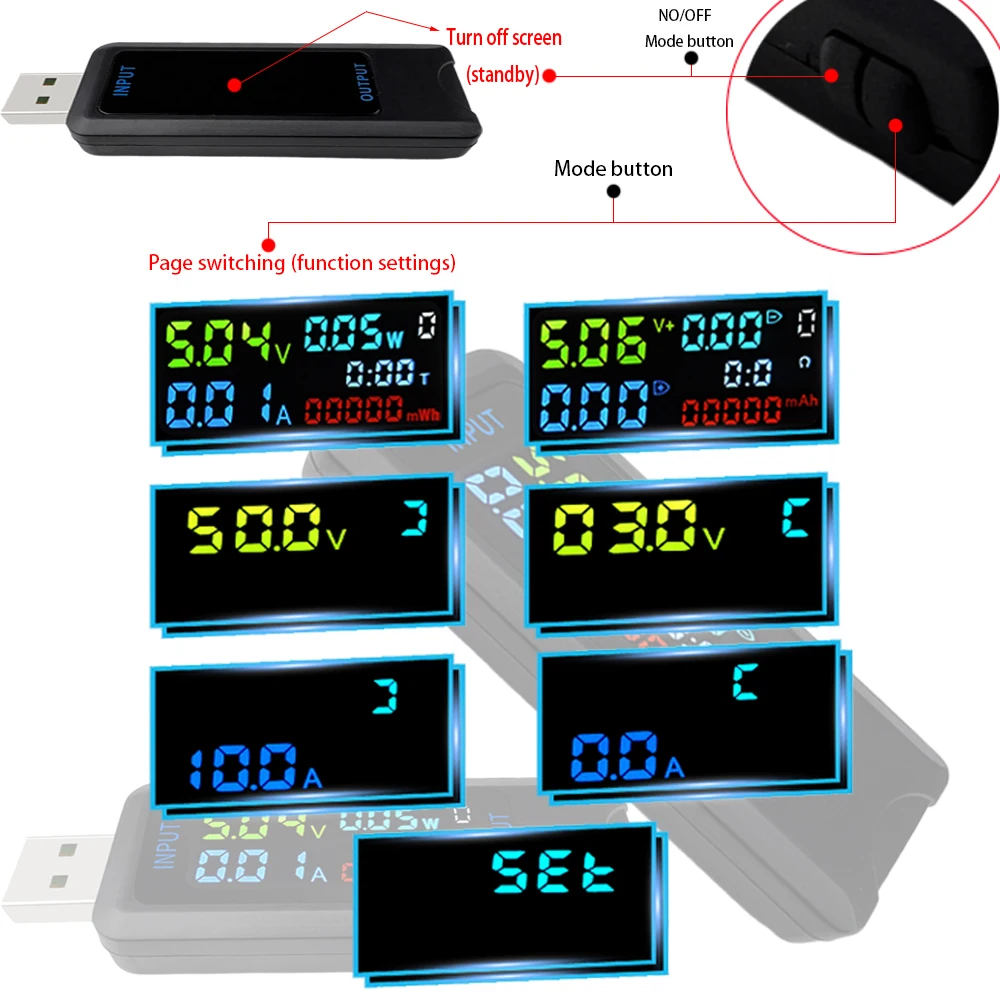 USB-тестер Type-C, цифровой вольтметр постоянного тока, амперметр, измеритель напряжения тока, вольт-амперметр, детектор, индикатор зарядного устройства Power Bank ﻿