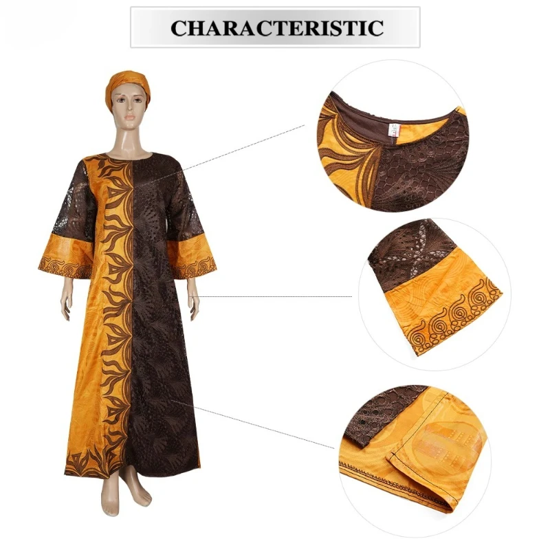 

African Clothes Plus Size For Women Elegant Dresses Bazin Riche Lace Spliced Gown Embroidery Party Wedding Traditional Wear