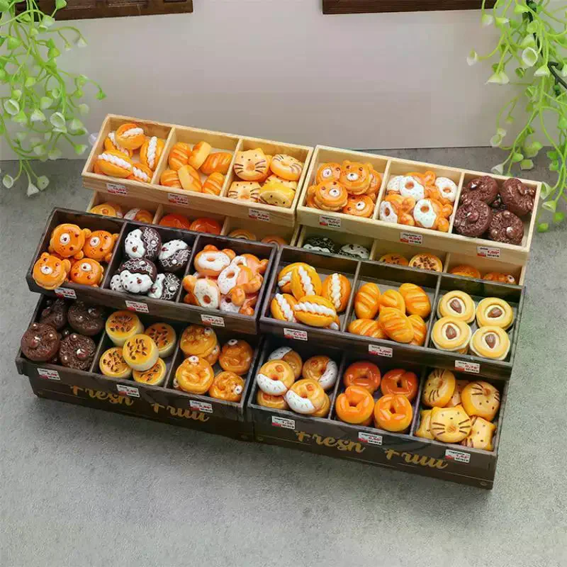 37 szt. Miniaturowy regał na desery do domku dla lalek, mini zabawki spożywcze, szafka na pieczywo, ręcznie robiony model do dekoracji domku dla lalek, zabawka do udawania dla dzieci