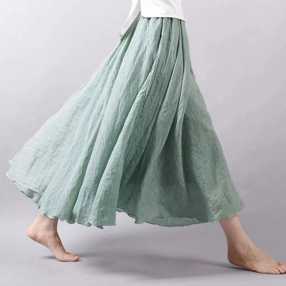 Women’s Elastic Waist Dance Performance Midi Skirt Big Wave A line Pleated Long Skirts Girl Modern Dance Practice Midi Skirt