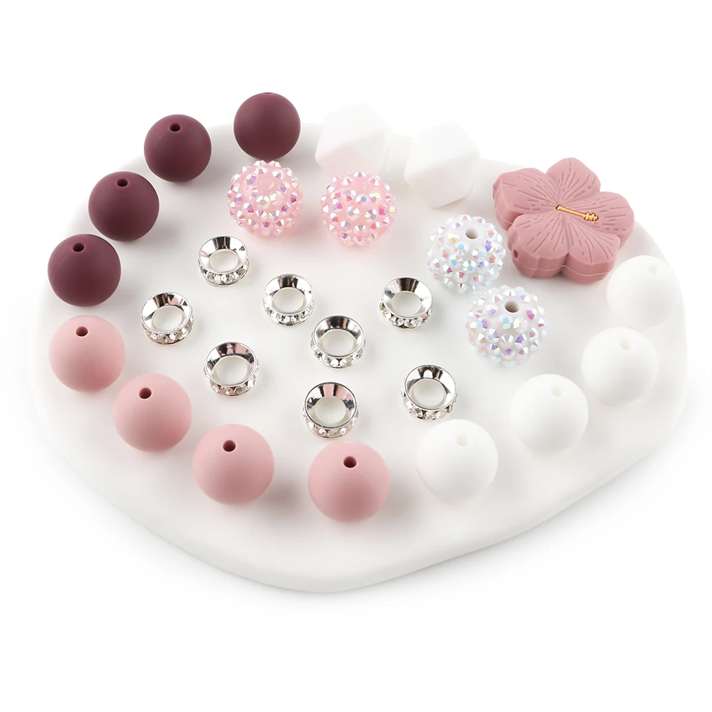27Pcs/set  Silicone Beads Kits Silicone Round Bead Lentil Loose Bead For Bracelet Necklace Jewelry Handmade Accessories